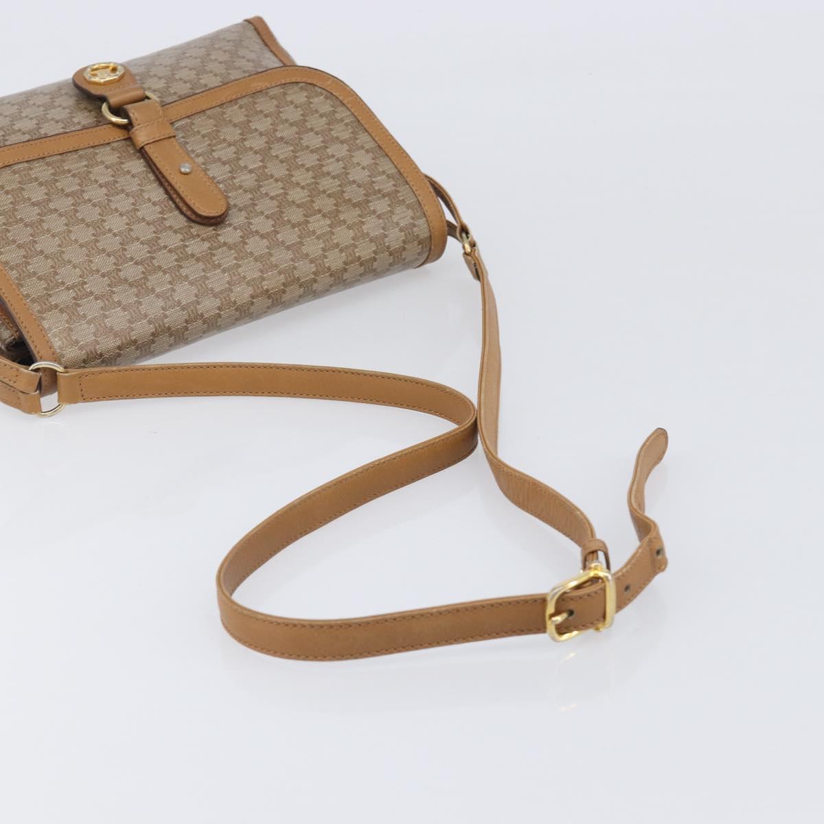 CELINE Macadam Canvas Shoulder Bag PVC Beige Gold Auth ki6828