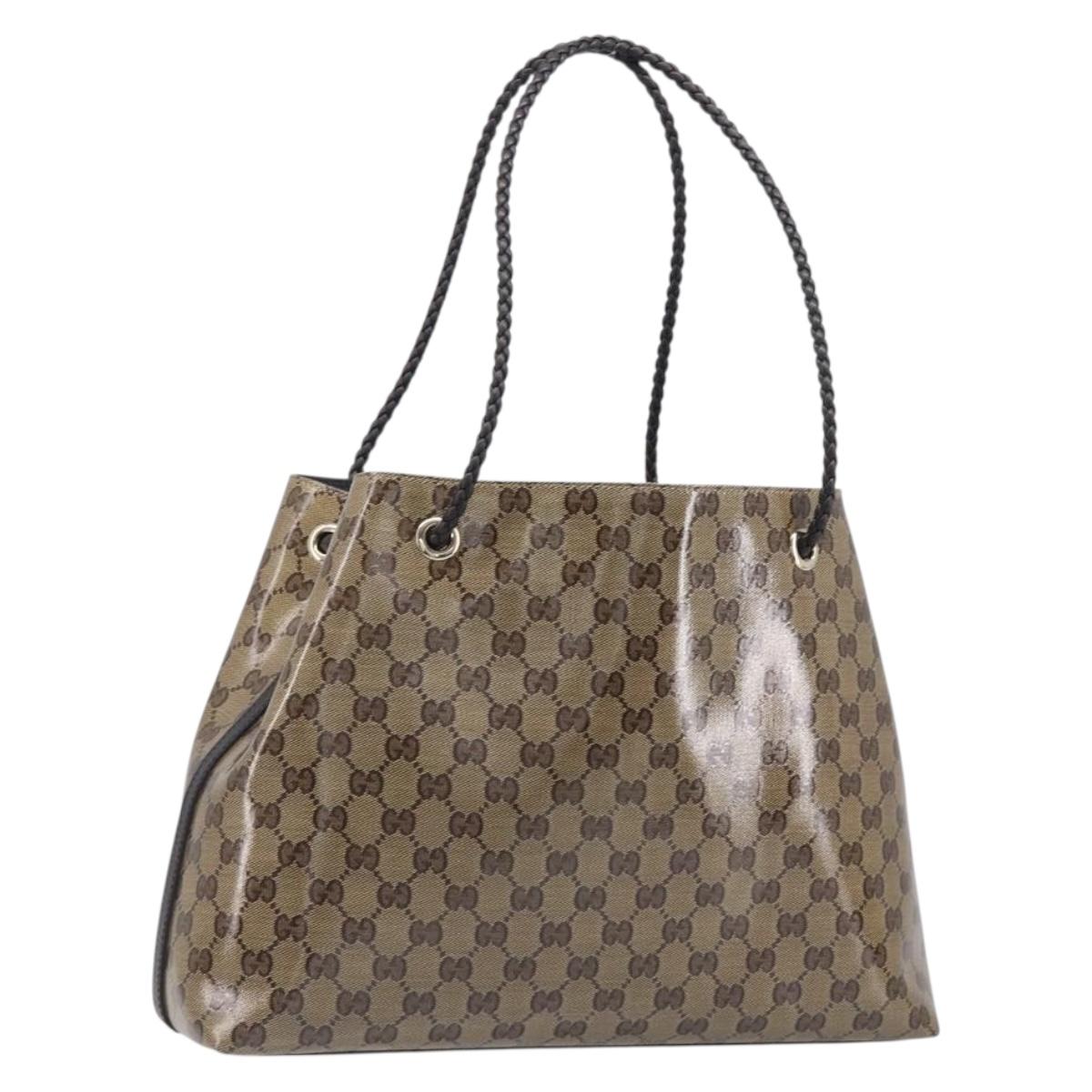 GUCCI GG crystal Shoulder Bag Coated Canvas Beige Gold 419689 Auth ki6829V