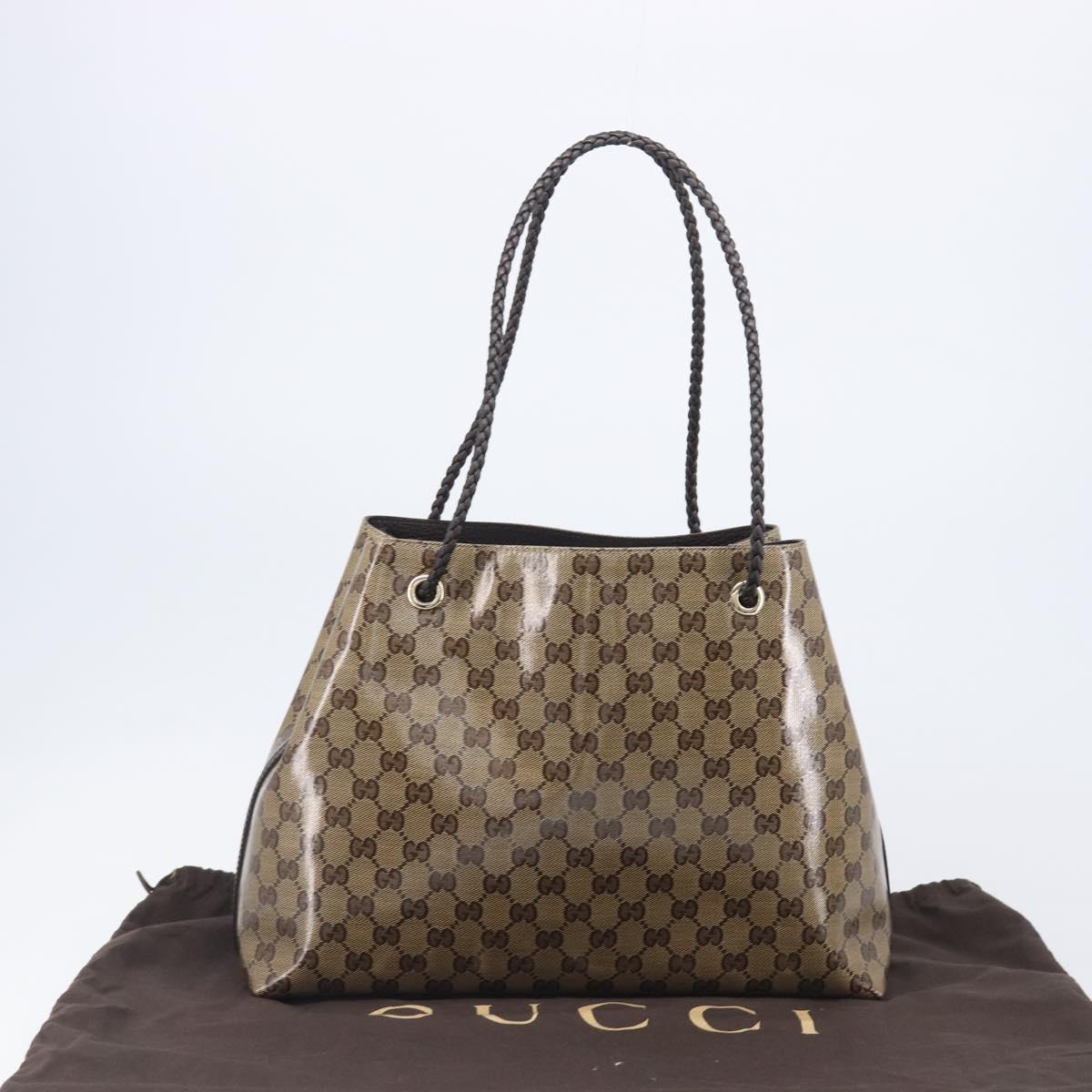 GUCCI GG crystal Shoulder Bag Coated Canvas Beige Gold 419689 Auth ki6829V