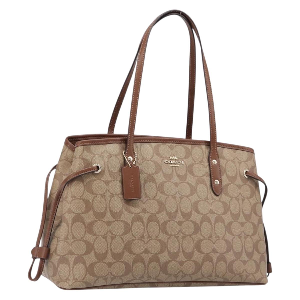 Coach Signature Tote Bag PVC Beige Gold Auth ki6830A