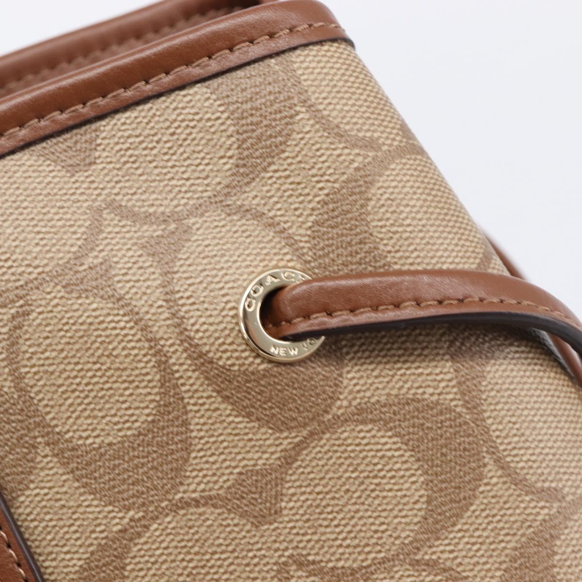 Coach Signature Tote Bag PVC Beige Gold Auth ki6830A