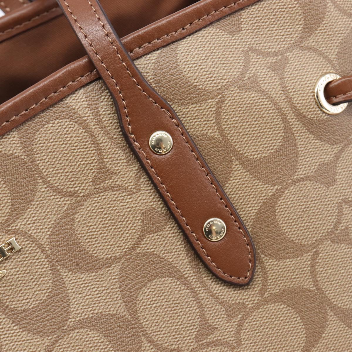 Coach Signature Tote Bag PVC Beige Gold Auth ki6830A