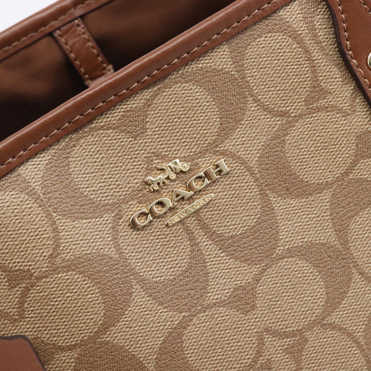 Coach Signature Tote Bag PVC Beige Gold Auth ki6830A
