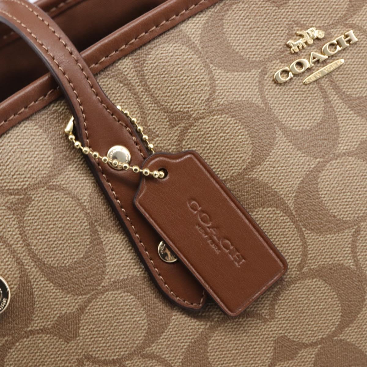 Coach Signature Tote Bag PVC Beige Gold Auth ki6830A