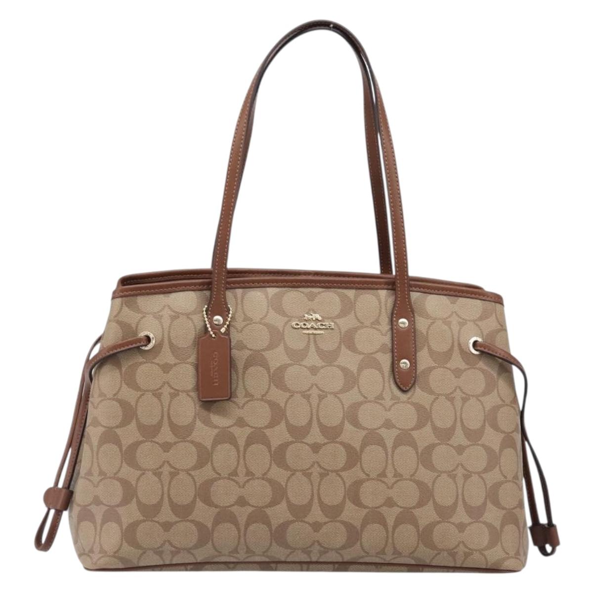Coach Signature Tote Bag PVC Beige Gold Auth ki6830A