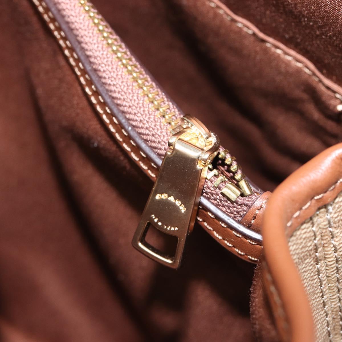 Coach Signature Tote Bag PVC Beige Gold Auth ki6830A