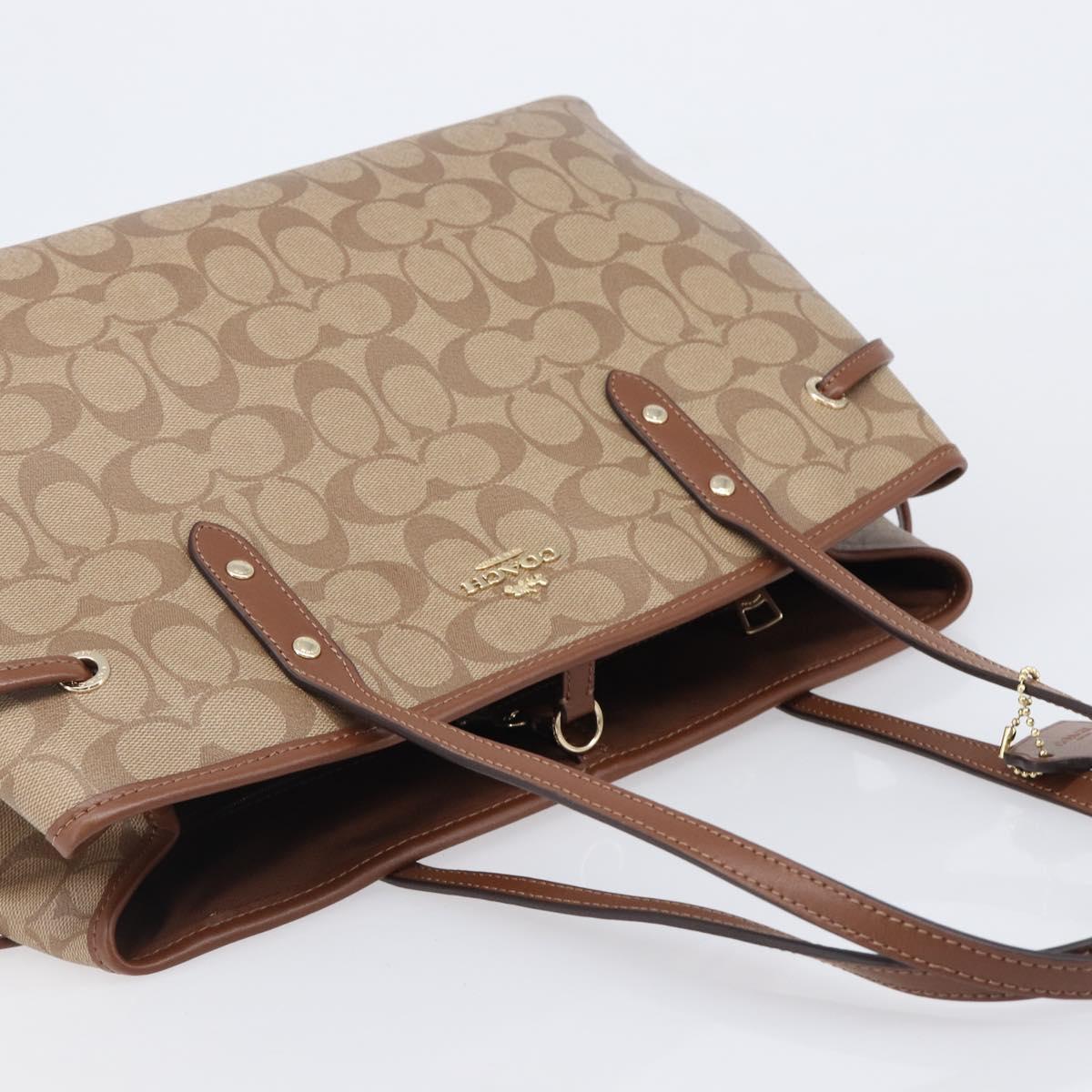 Coach Signature Tote Bag PVC Beige Gold Auth ki6830A