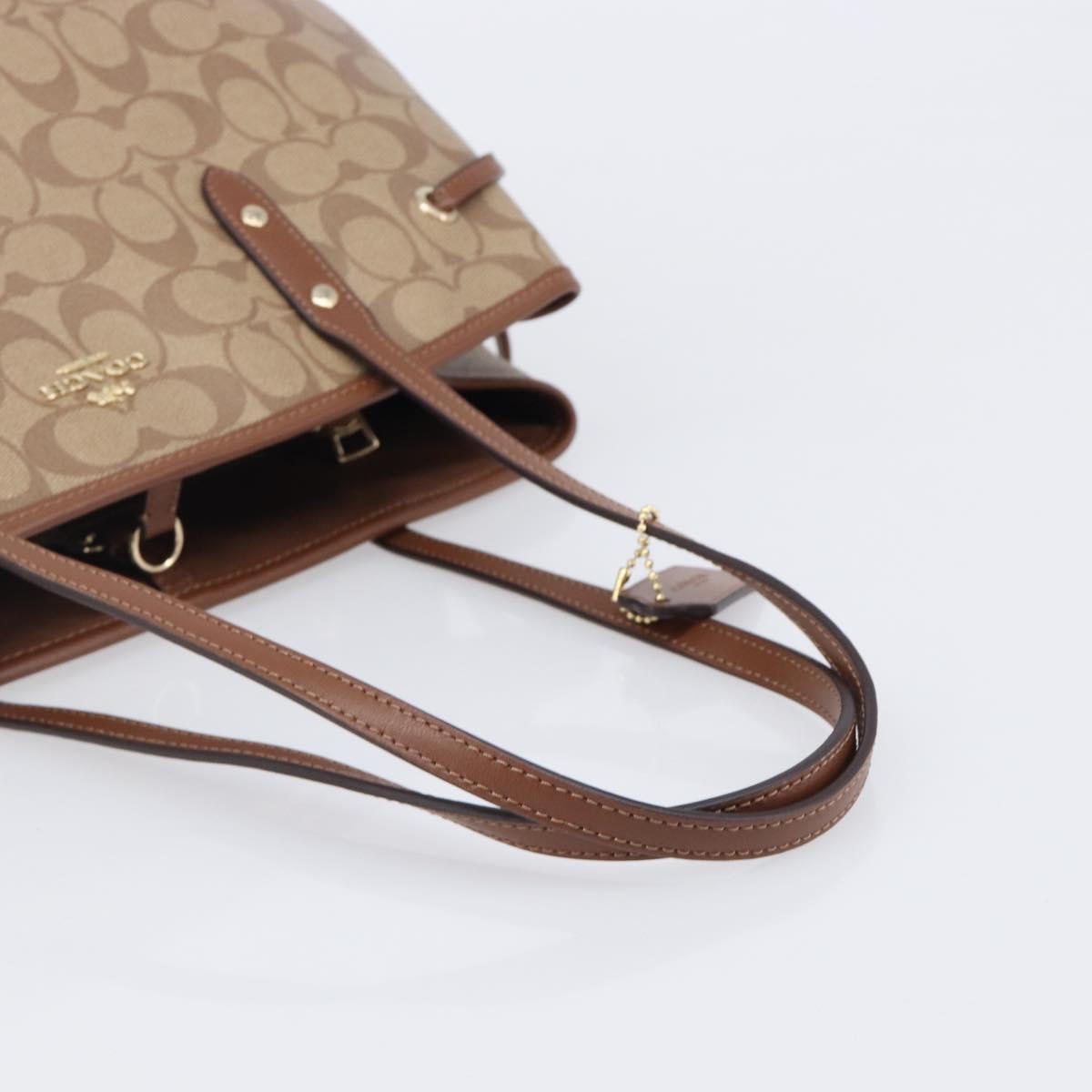 Coach Signature Tote Bag PVC Beige Gold Auth ki6830A