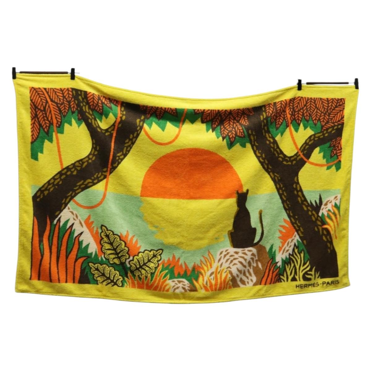 HERMES Beach Towel Pile Orange Auth ki6831M