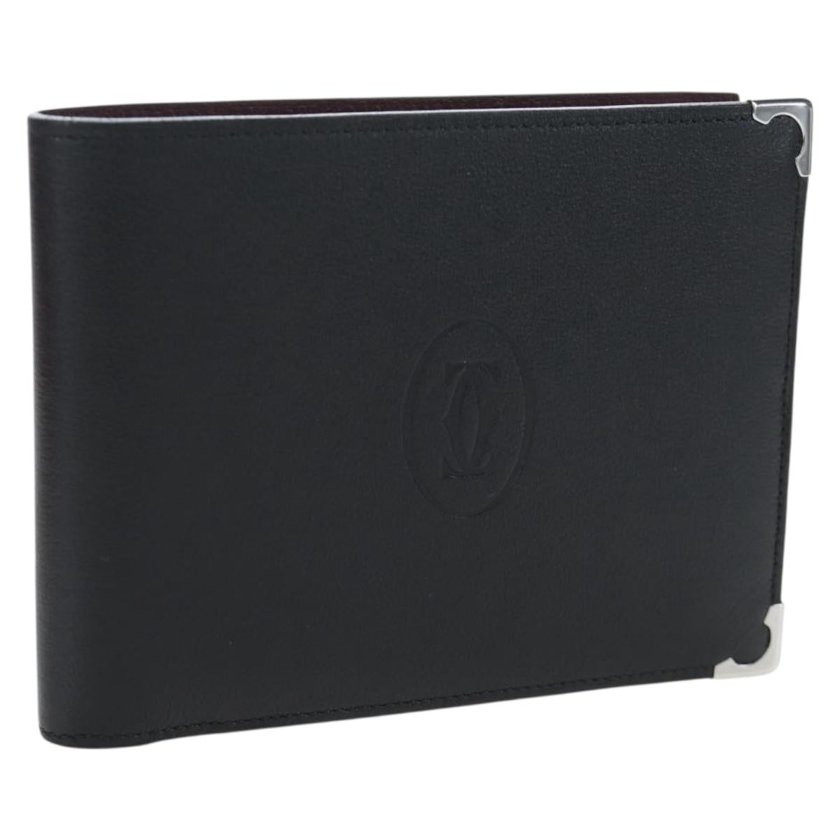 CARTIER Bifold Wallet Leather Black Silver Auth ki6832V