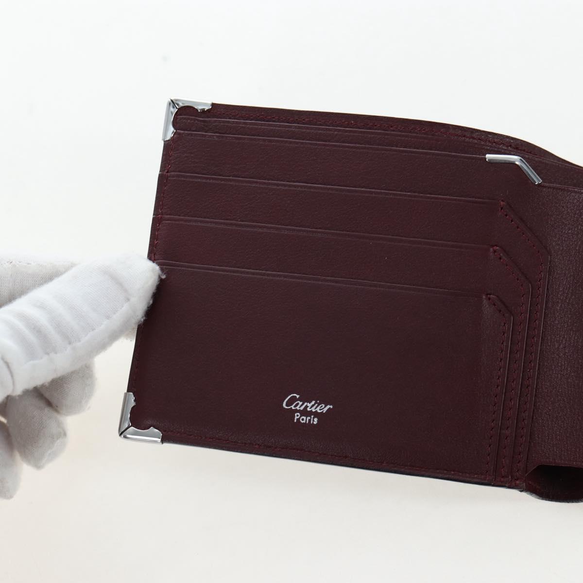 CARTIER Bifold Wallet Leather Black Silver Auth ki6832V