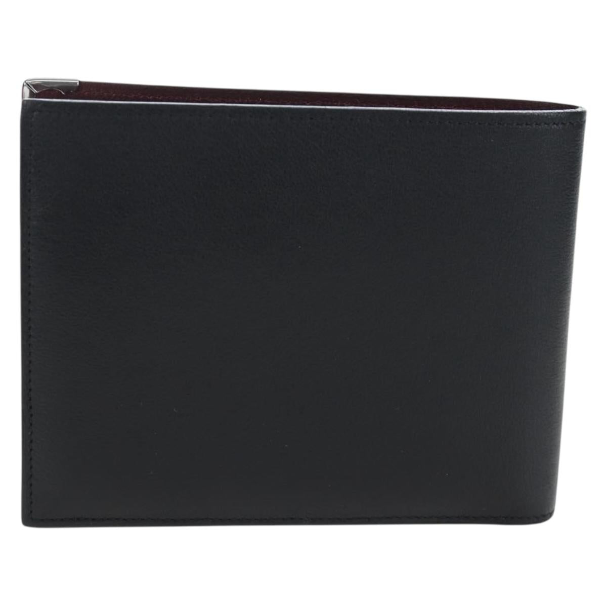 CARTIER Bifold Wallet Leather Black Silver Auth ki6832V