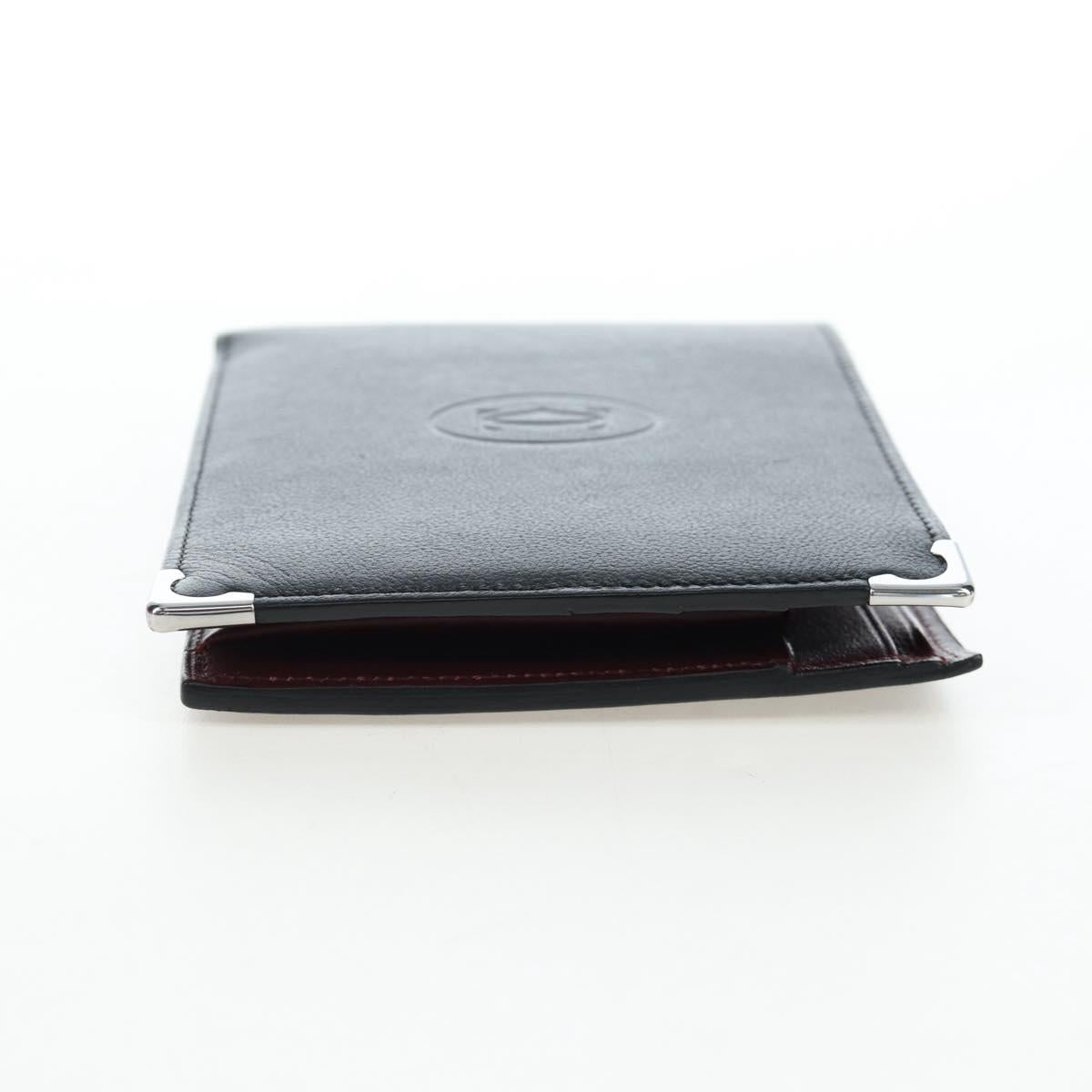 CARTIER Bifold Wallet Leather Black Silver Auth ki6832V