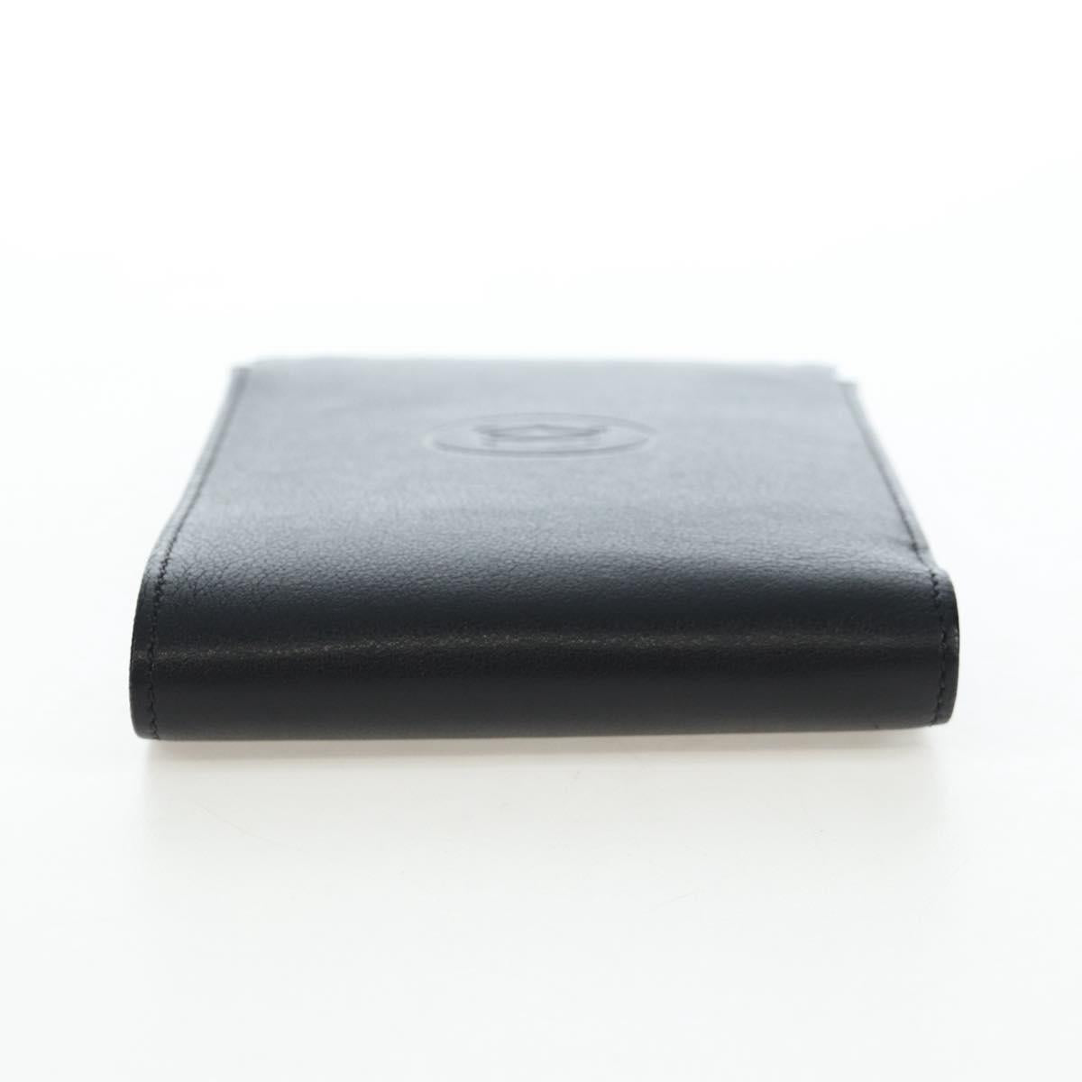CARTIER Bifold Wallet Leather Black Silver Auth ki6832V