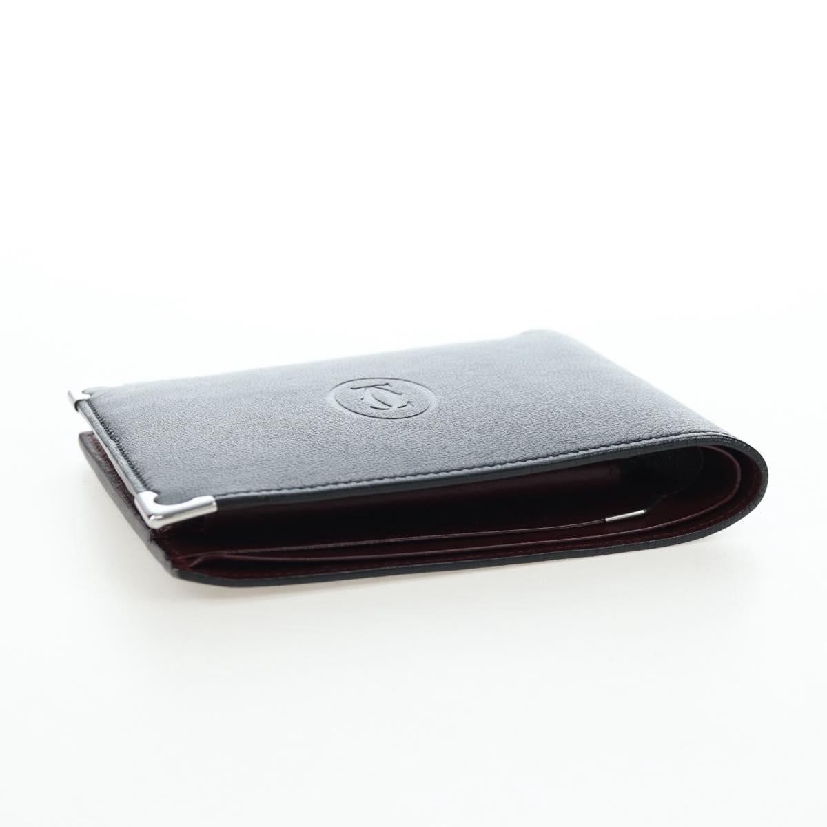 CARTIER Bifold Wallet Leather Black Silver Auth ki6832V