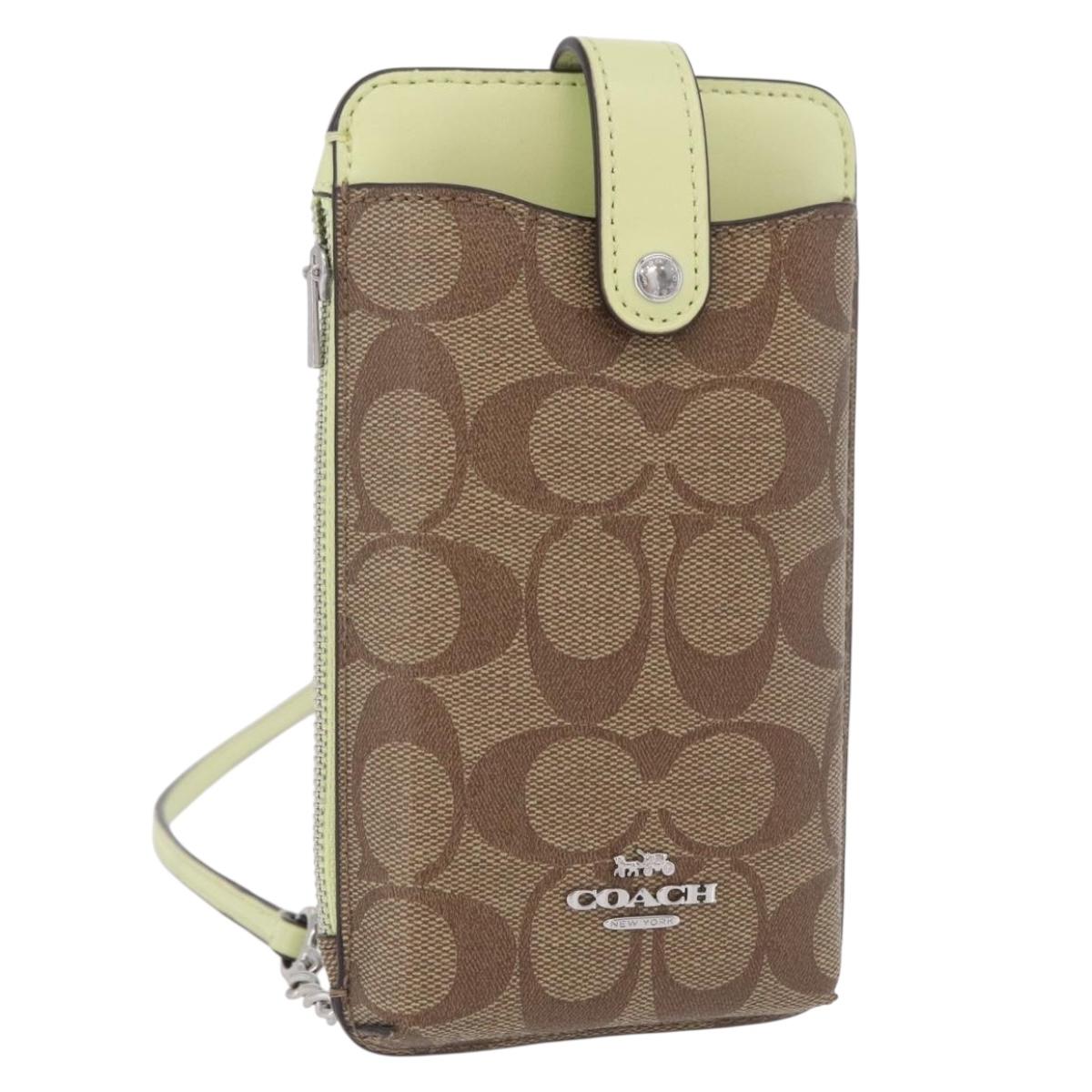 Coach Signature Shoulder Pouch Smartphone Case PVC Beige Silver Auth ki6833A