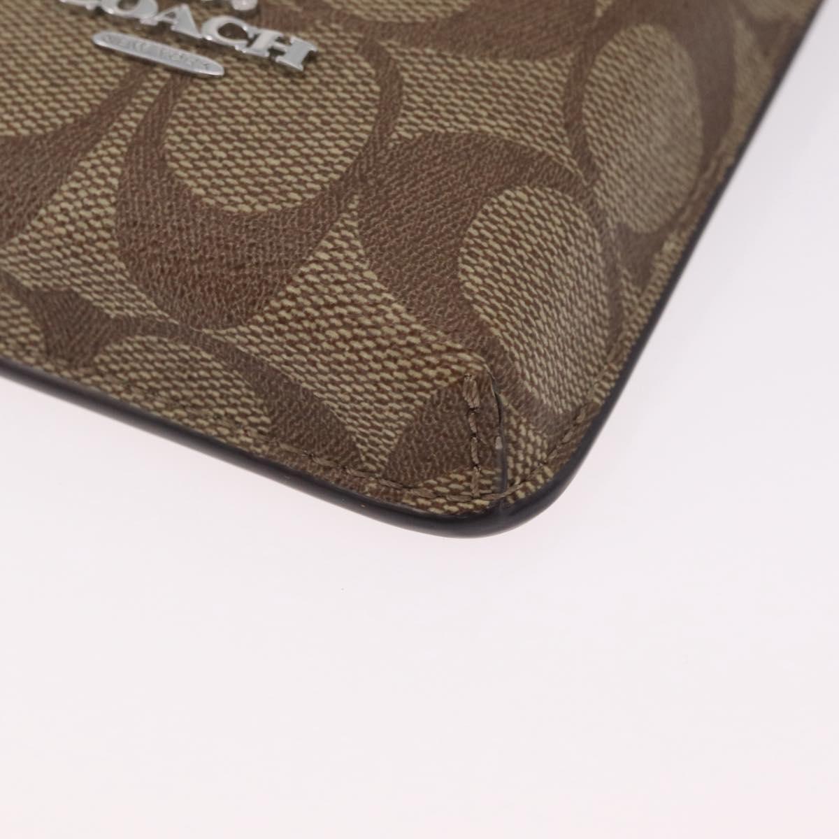 Coach Signature Shoulder Pouch Smartphone Case PVC Beige Silver Auth ki6833A