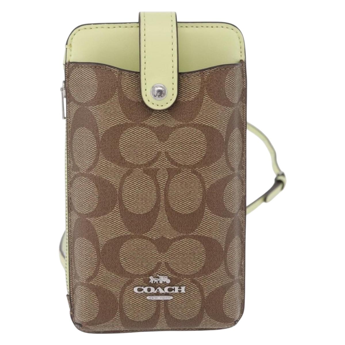 Coach Signature Shoulder Pouch Smartphone Case PVC Beige Silver Auth ki6833A