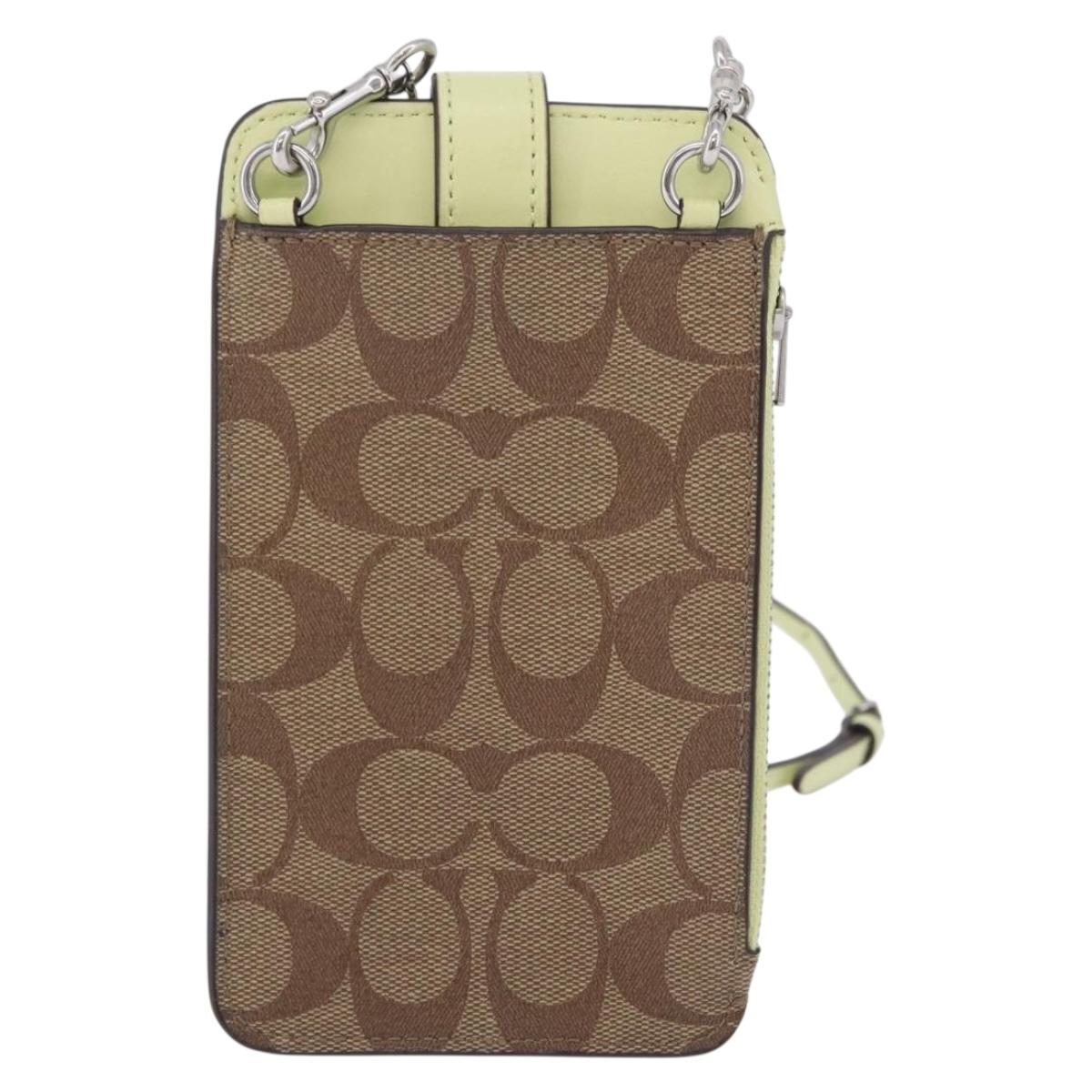 Coach Signature Shoulder Pouch Smartphone Case PVC Beige Silver Auth ki6833A