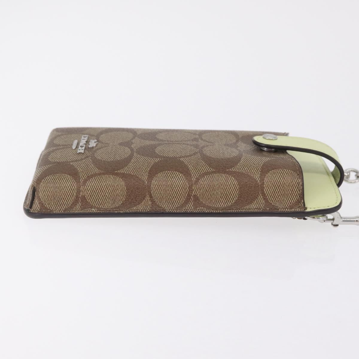Coach Signature Shoulder Pouch Smartphone Case PVC Beige Silver Auth ki6833A