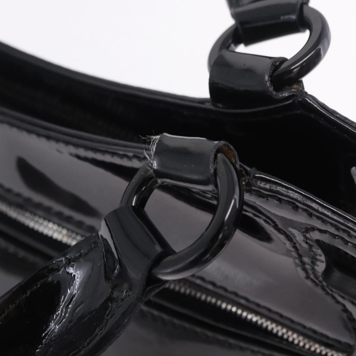 CARTIER Hand Bag Patent Leather Black Silver Auth ki6838A