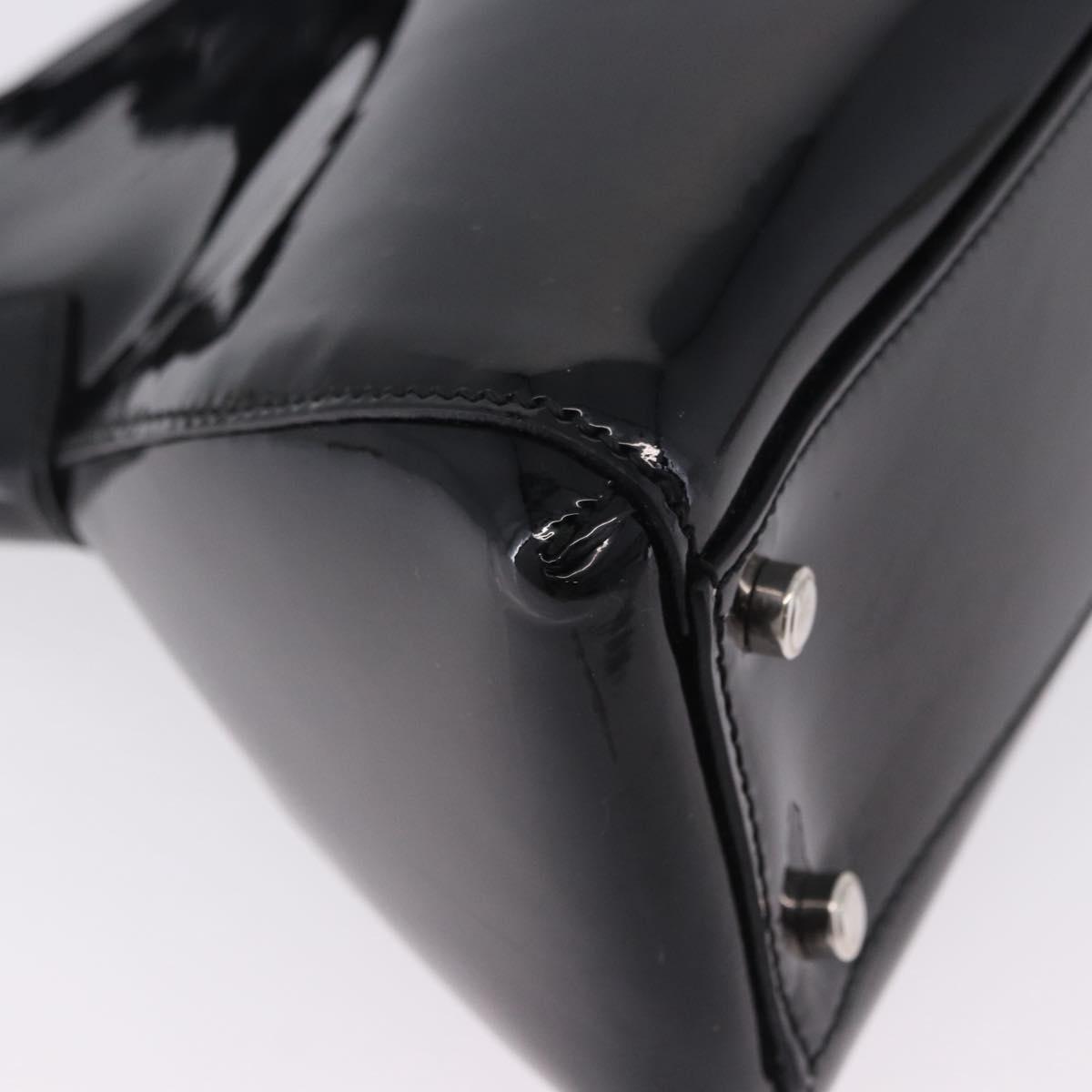CARTIER Hand Bag Patent Leather Black Silver Auth ki6838A