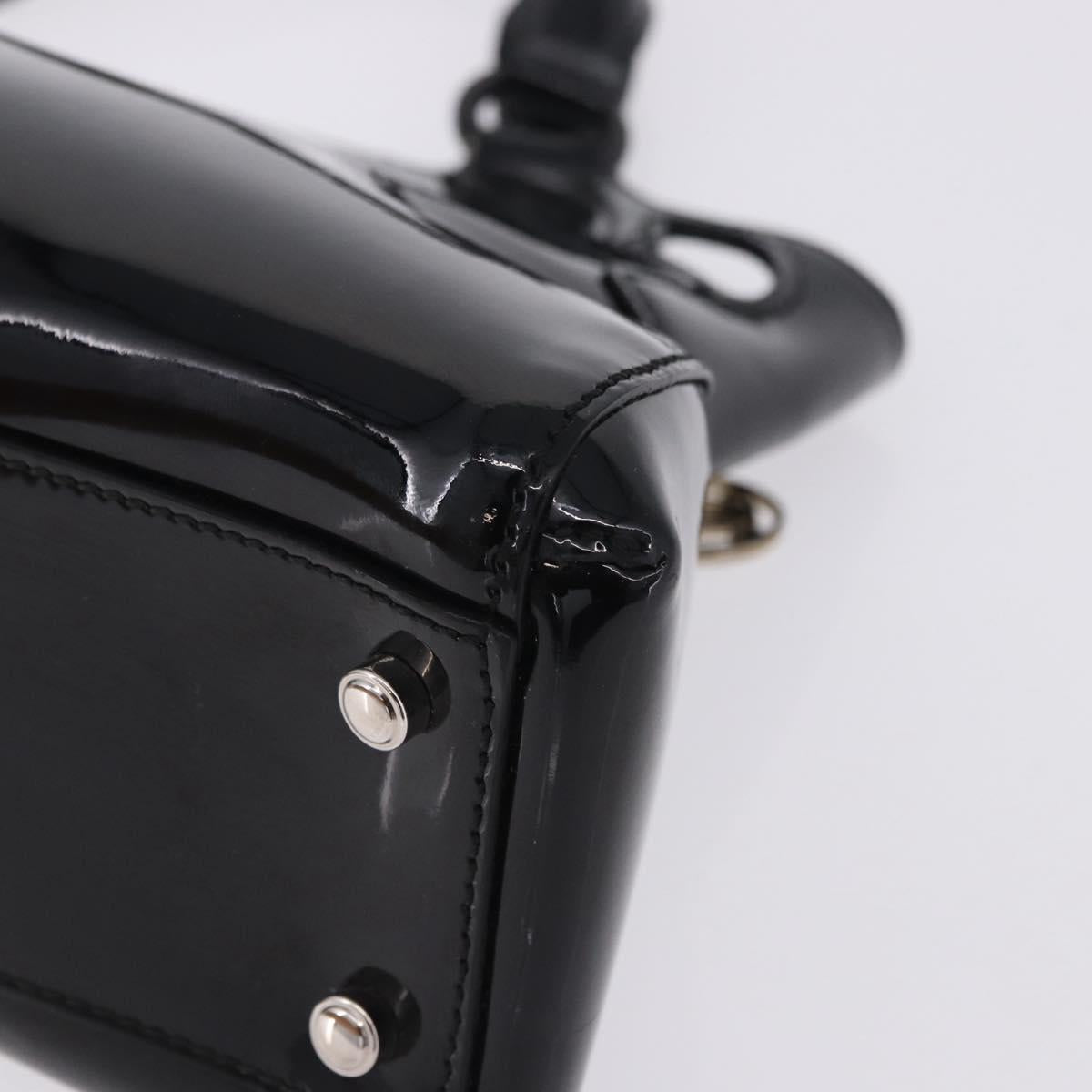 CARTIER Hand Bag Patent Leather Black Silver Auth ki6838A