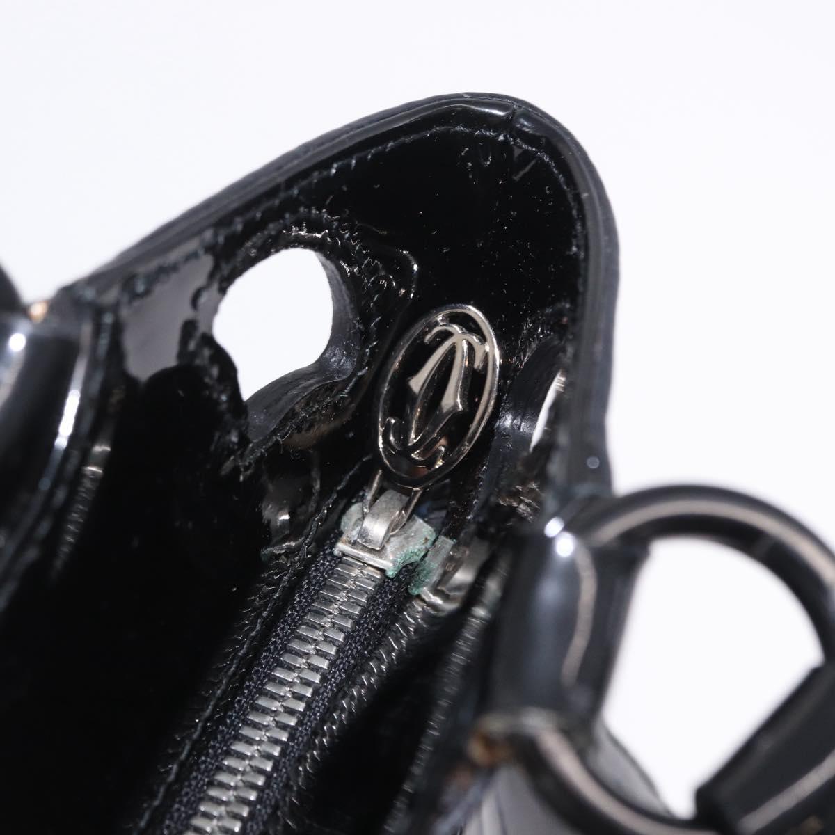 CARTIER Hand Bag Patent Leather Black Silver Auth ki6838A