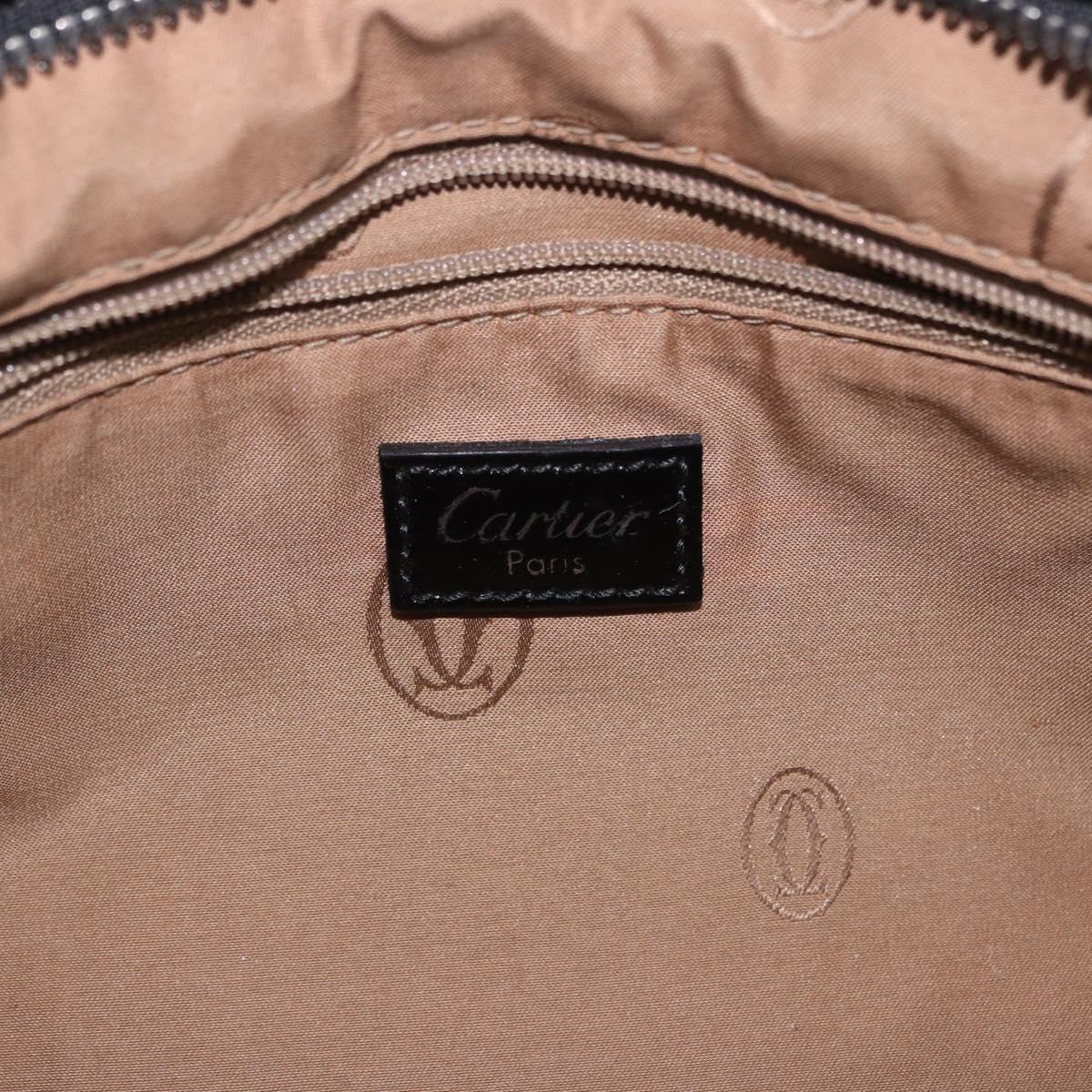 CARTIER Hand Bag Patent Leather Black Silver Auth ki6838A