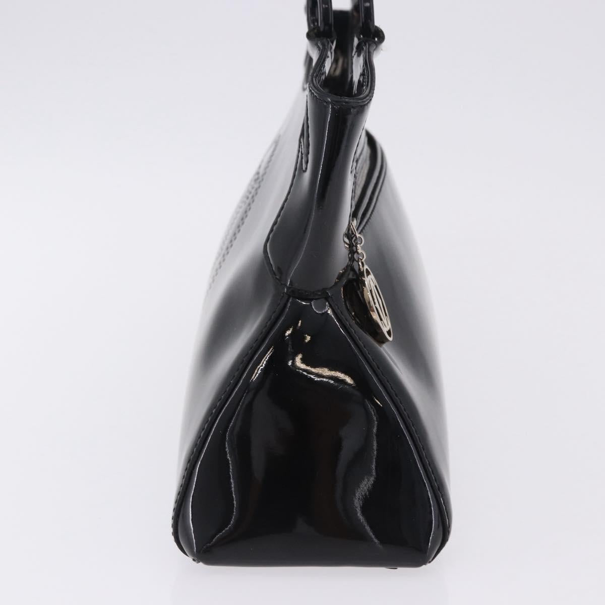 CARTIER Hand Bag Patent Leather Black Silver Auth ki6838A