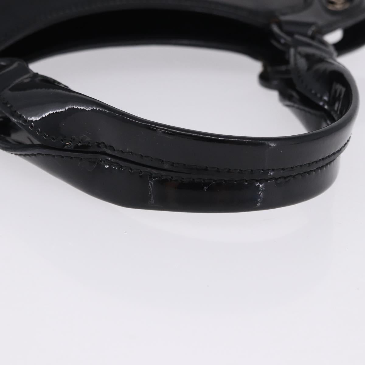 CARTIER Hand Bag Patent Leather Black Silver Auth ki6838A