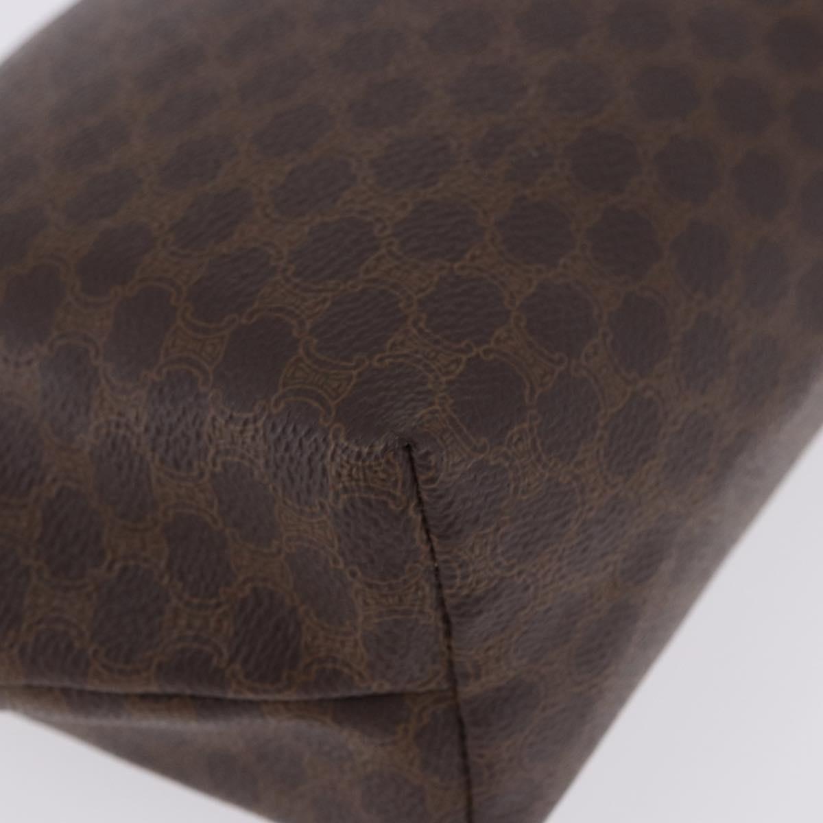 CELINE Macadam Canvas Pouch PVC Leather Brown Gold Auth ki6839