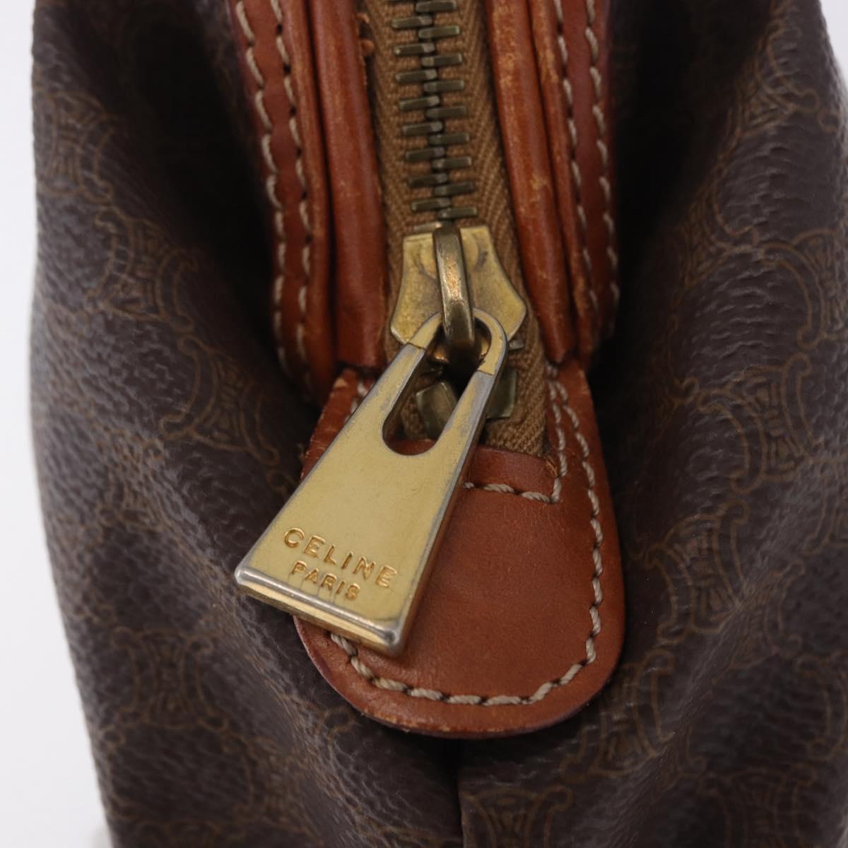 CELINE Macadam Canvas Pouch PVC Leather Brown Gold Auth ki6839