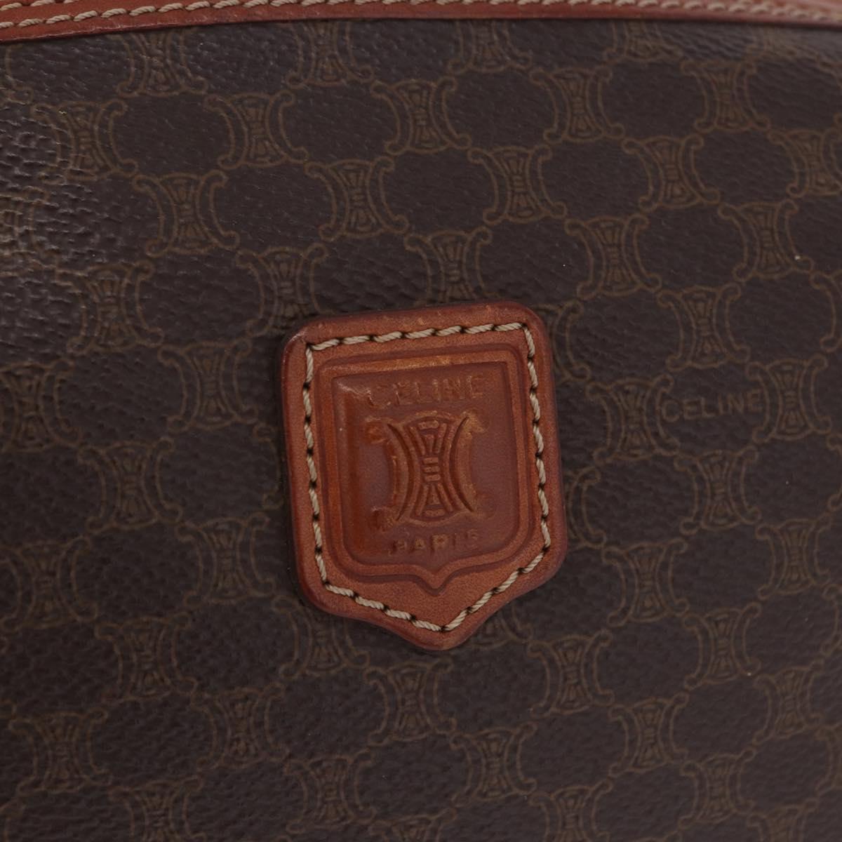 CELINE Macadam Canvas Pouch PVC Leather Brown Gold Auth ki6839