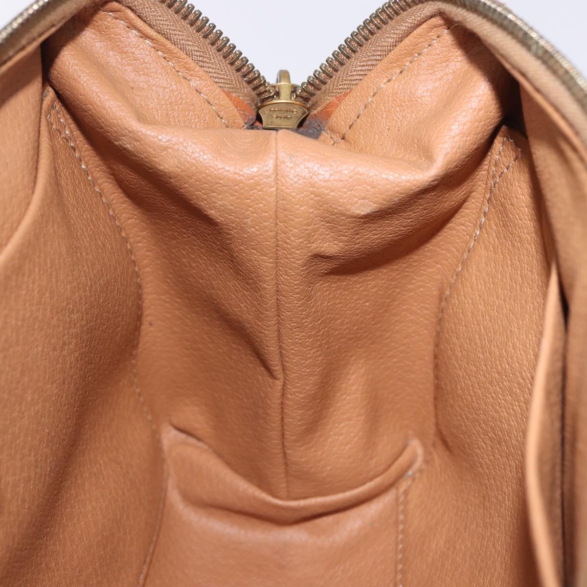 CELINE Macadam Canvas Pouch PVC Leather Brown Gold Auth ki6839