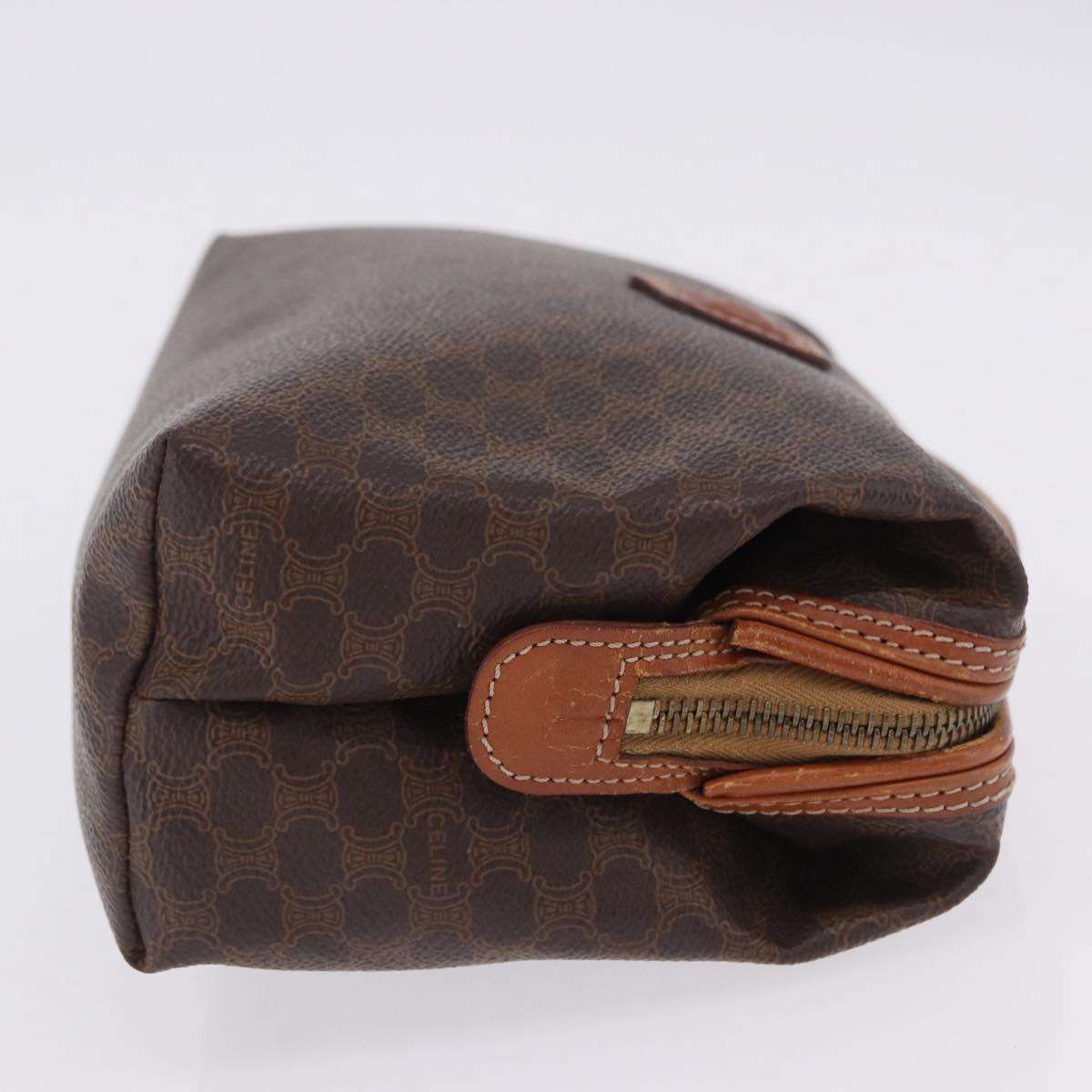 CELINE Macadam Canvas Pouch PVC Leather Brown Gold Auth ki6839