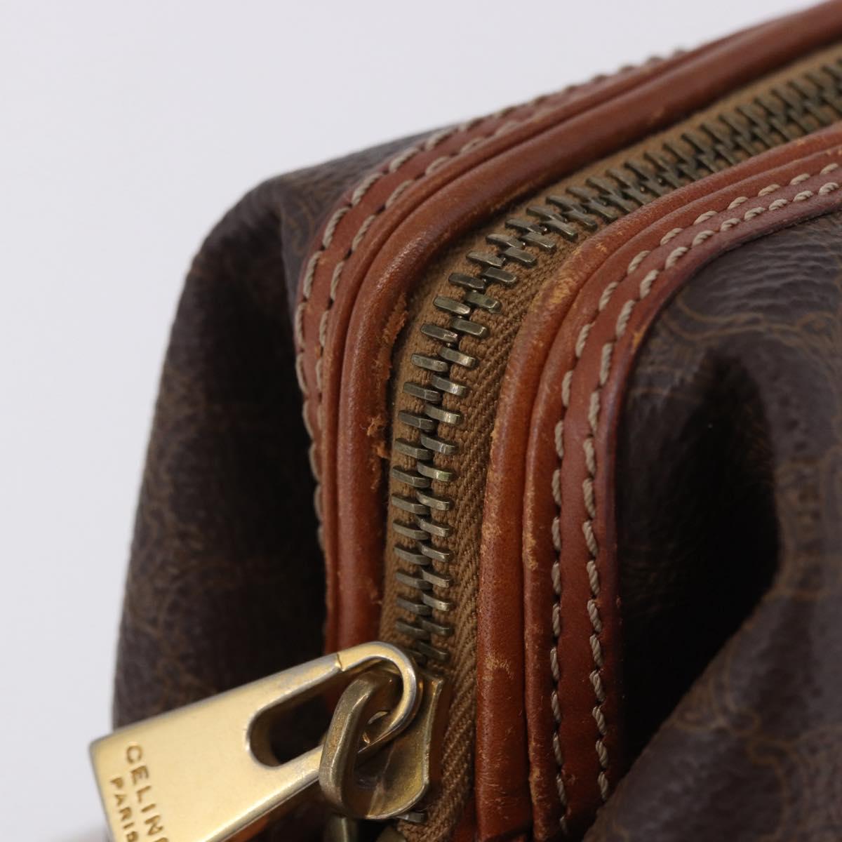 CELINE Macadam Canvas Pouch PVC Leather Brown Gold Auth ki6839