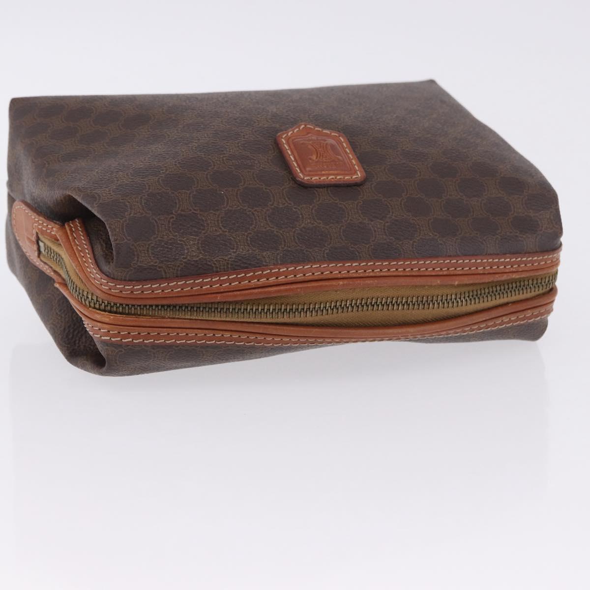 CELINE Macadam Canvas Pouch PVC Leather Brown Gold Auth ki6839