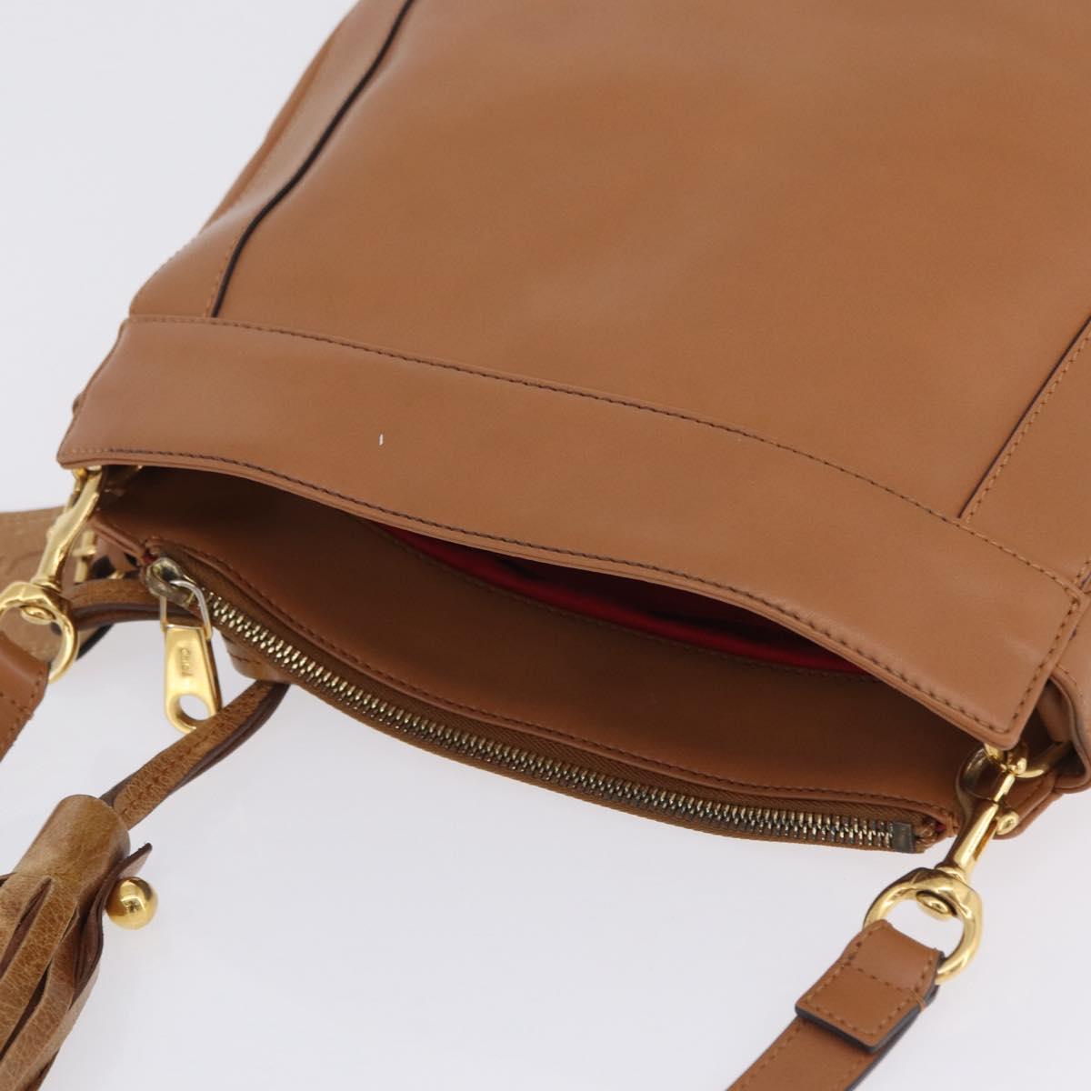 Chloe Eden Shoulder Bag Leather Beige Gold Auth ki6840