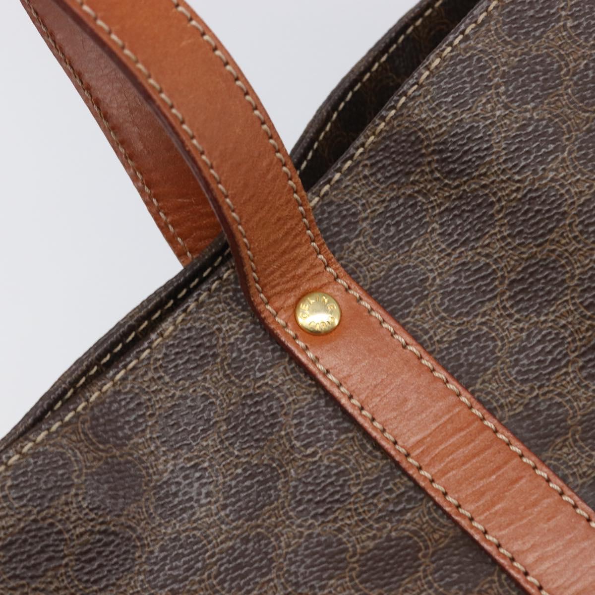CELINE Macadam Canvas Tote Bag PVC Leather Brown Gold Auth ki6842A