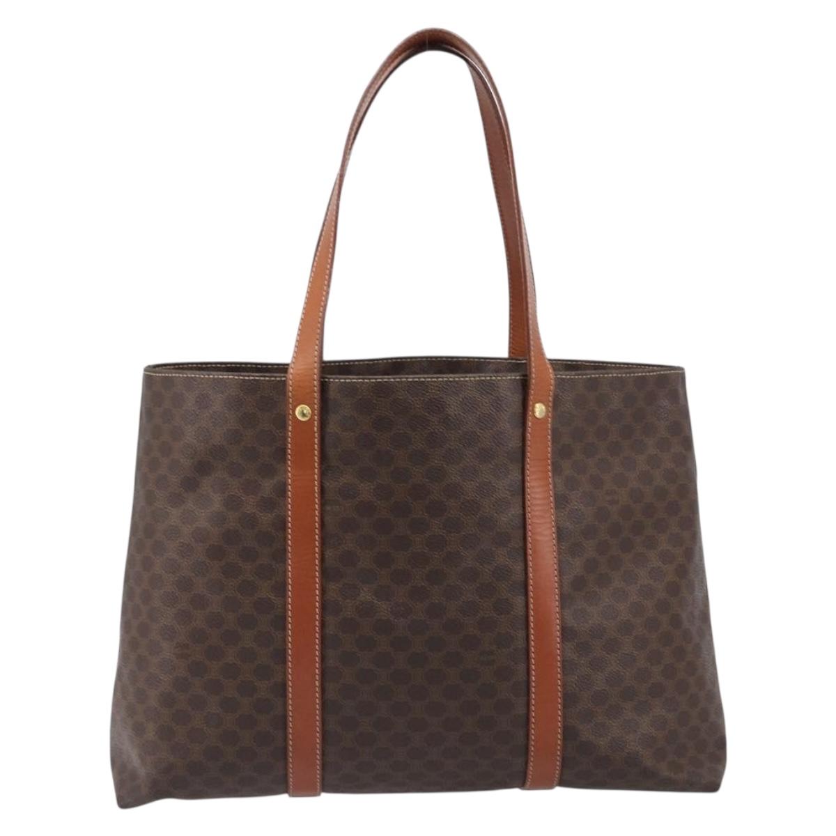 CELINE Macadam Canvas Tote Bag PVC Leather Brown Gold Auth ki6842A