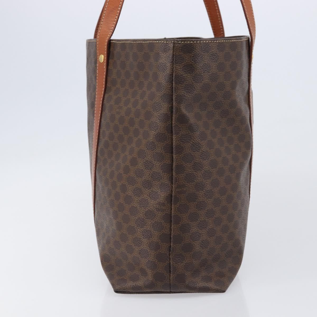 CELINE Macadam Canvas Tote Bag PVC Leather Brown Gold Auth ki6842A