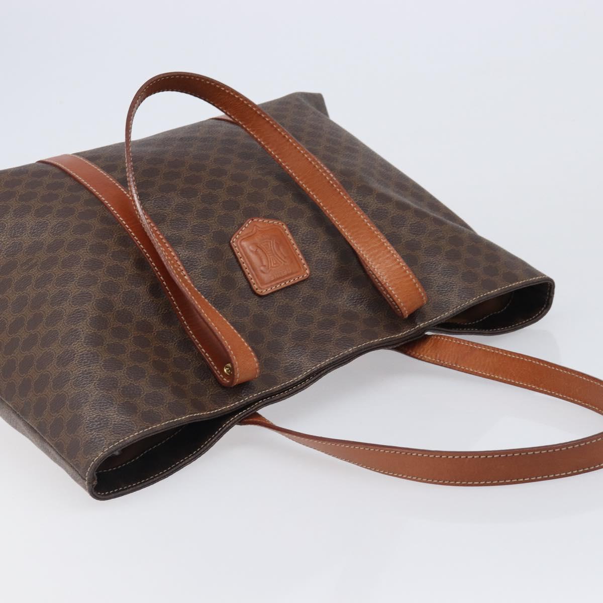 CELINE Macadam Canvas Tote Bag PVC Leather Brown Gold Auth ki6842A