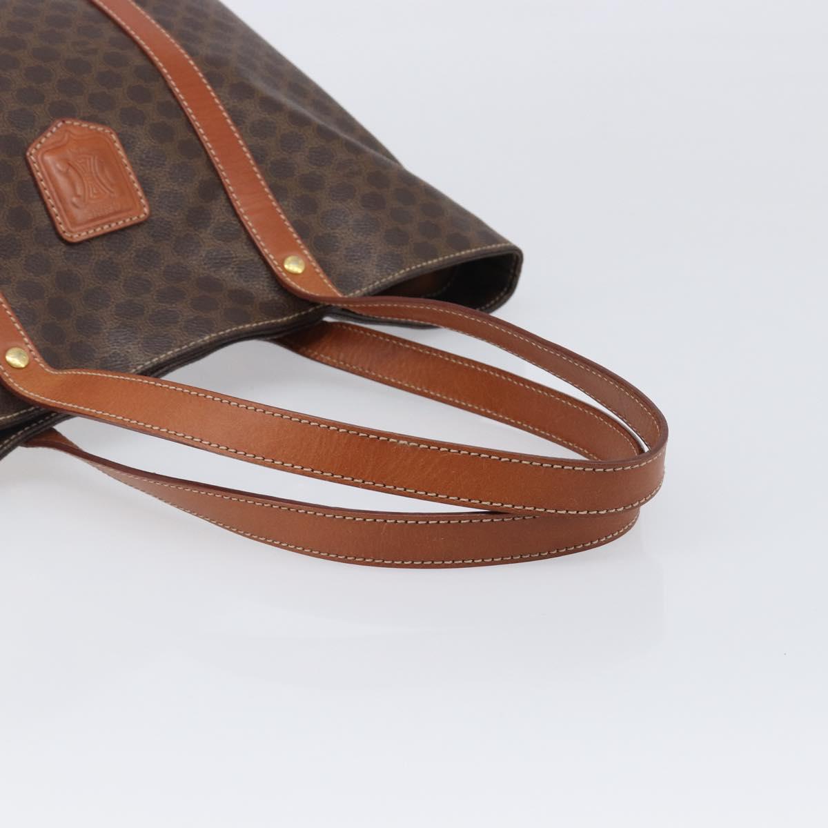 CELINE Macadam Canvas Tote Bag PVC Leather Brown Gold Auth ki6842A