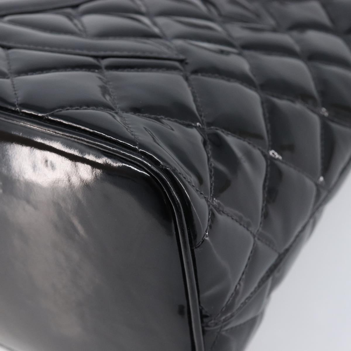 CHANEL COCO Mark Standard Tote Bag Patent Leather Black Gold CC Auth ki6845M