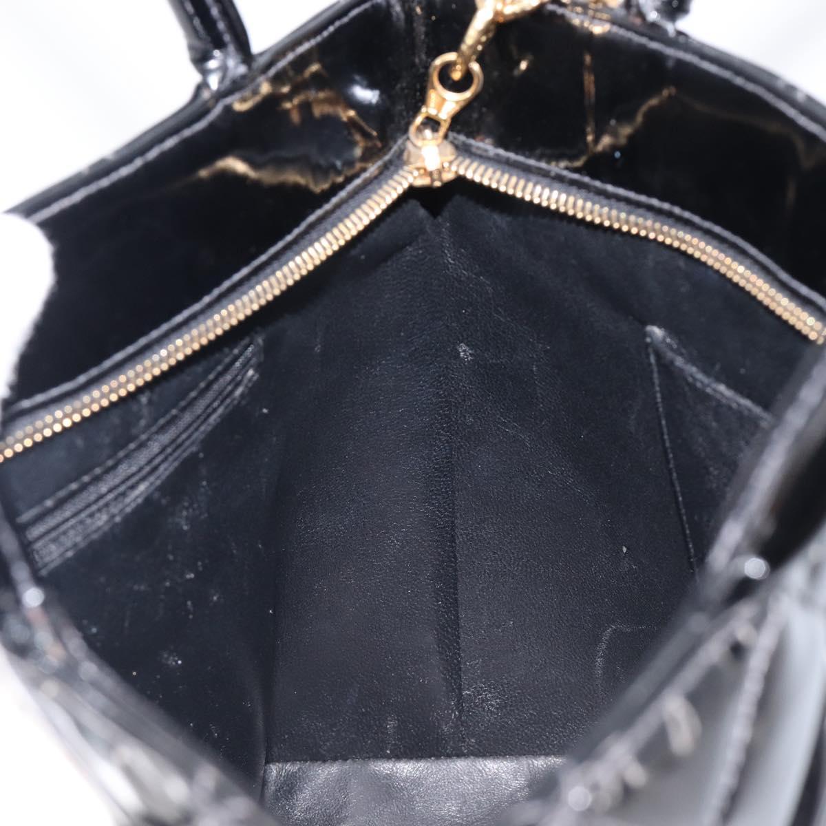 CHANEL COCO Mark Standard Tote Bag Patent Leather Black Gold CC Auth ki6845M