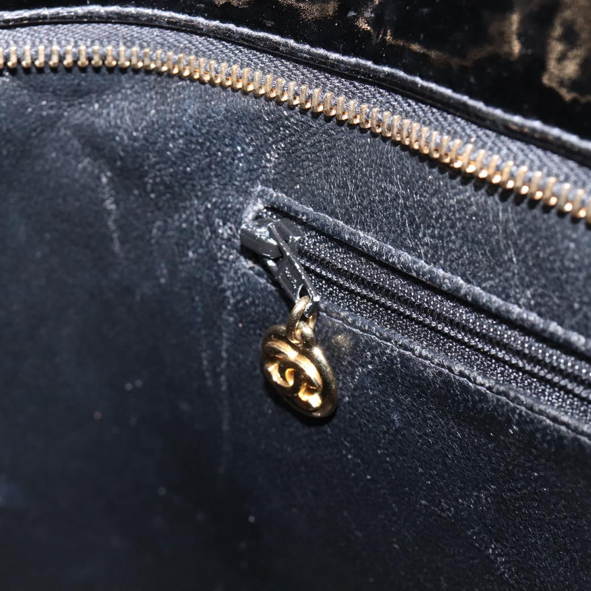 CHANEL COCO Mark Standard Tote Bag Patent Leather Black Gold CC Auth ki6845M