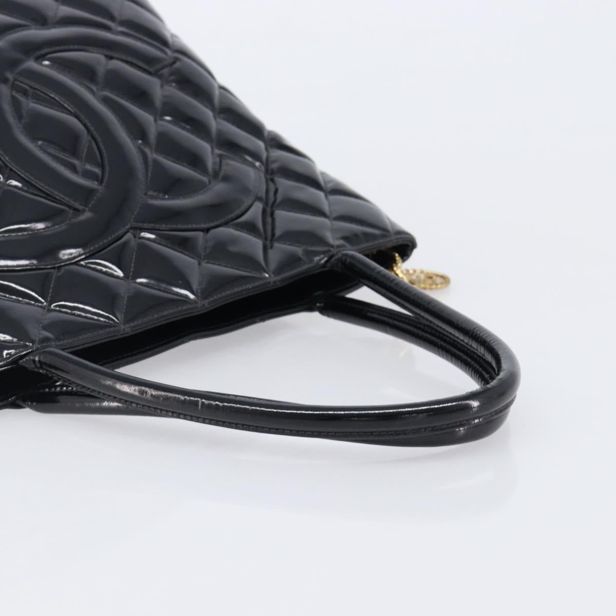 CHANEL COCO Mark Standard Tote Bag Patent Leather Black Gold CC Auth ki6845M