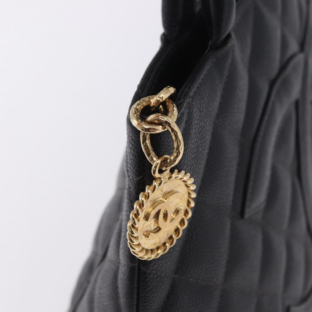 CHANEL COCO Mark Standard Tote Bag Caviar Skin Black Gold CC Auth ki6846M