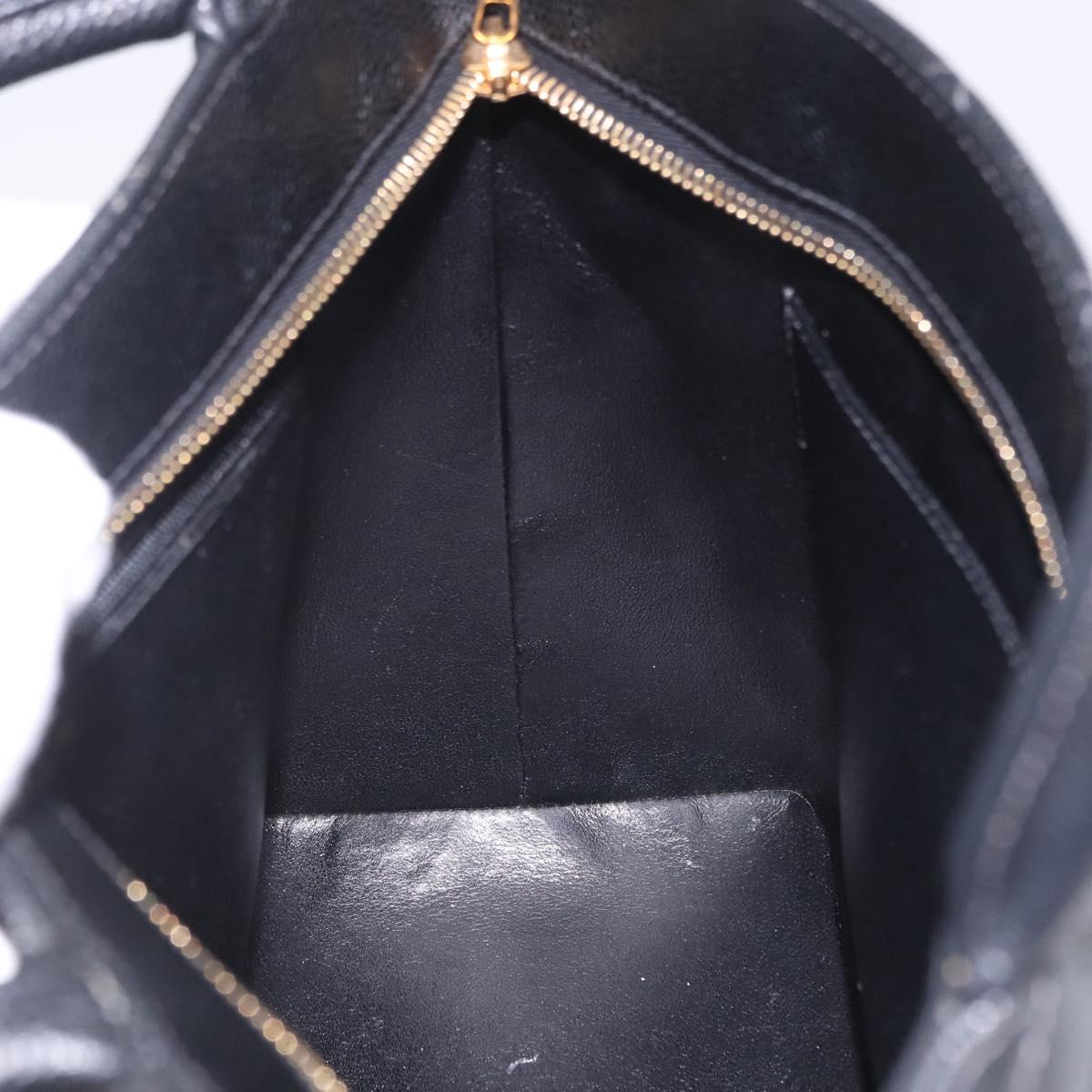 CHANEL COCO Mark Standard Tote Bag Caviar Skin Black Gold CC Auth ki6846M